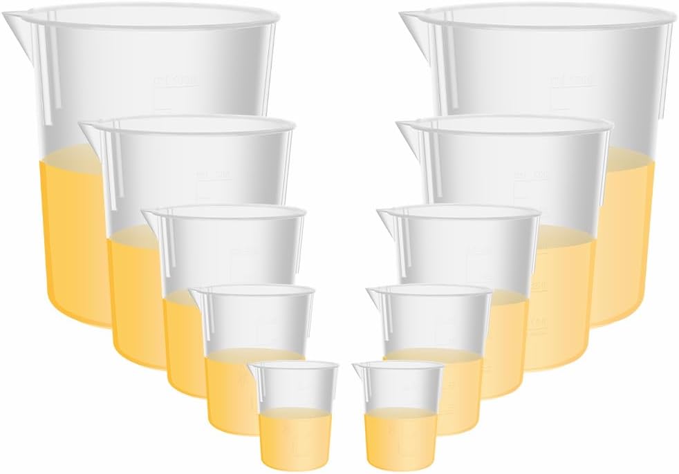 ULAB Scientific Plastic Beaker Set, 5 Sizes 50ml 100ml 250ml 500ml 1000ml, 2pcs for Each Size, Stackable with Spout, Molded Graduation, UBP1007
