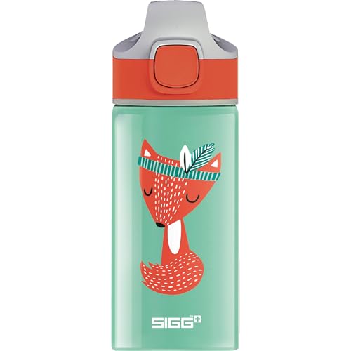 SIGG - Alu Trinkflasche Kinder - Miracle Peaceful - Mit Trinkhalm - Auslaufsicher - Federleicht - BPA-frei - Klimaneutral Zertifiziert - Schule & Sport - Wassergrün & Orange mit Fuchs - 0,4L