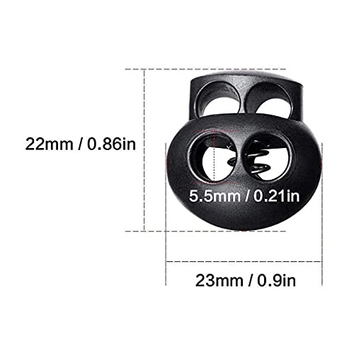 LuLyLu 20 Pack Spring Cord Locks for Drawstrings, Black Plastic Double Holes Cord Ends Fastener Oval Toggle Stopper Sliders