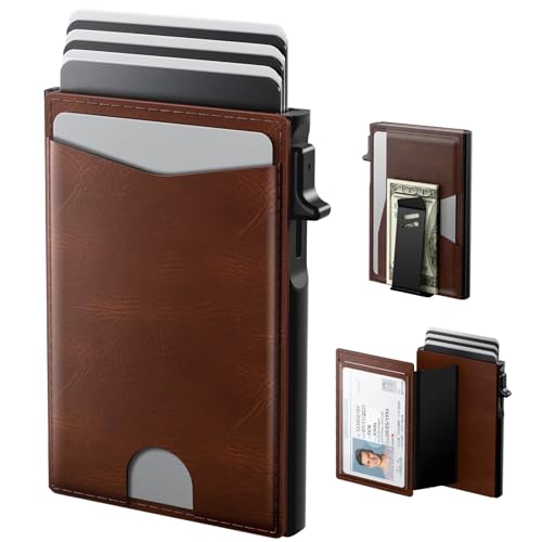 typecase Flip Pop Up Wallet for Men Card Holder: Smart Privacy & lD Display Mode, RFID Blocking, Slim Genuine Leather, Minimalist Front Pocket - 8 Car
