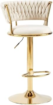 Adjustable Height Bar Stools Set of 1,Swivel Counter Height Barstools with Backs and Footrest,Tabouret de Comptoir Velvet Fabric,Bar Chair,for Kitchen Island,Banc,White