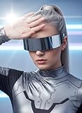 Wosois Futuristic Cyberpunk Sunglass Wrap Around Glasses Cyclops Rimless Translucent Mirrored Lens Clear Rimless Sunglasses (Silver)