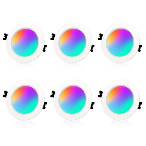 Arotelicht 10W Smart Recessed Downlight, Dimmable RGBW CCT 2700K-6500K, Bluetooth APP Control, 90-100mm Cutout, 10W 700LM Eye Protection LED Ceiling Lights for Bedroom (RGB+CCT)