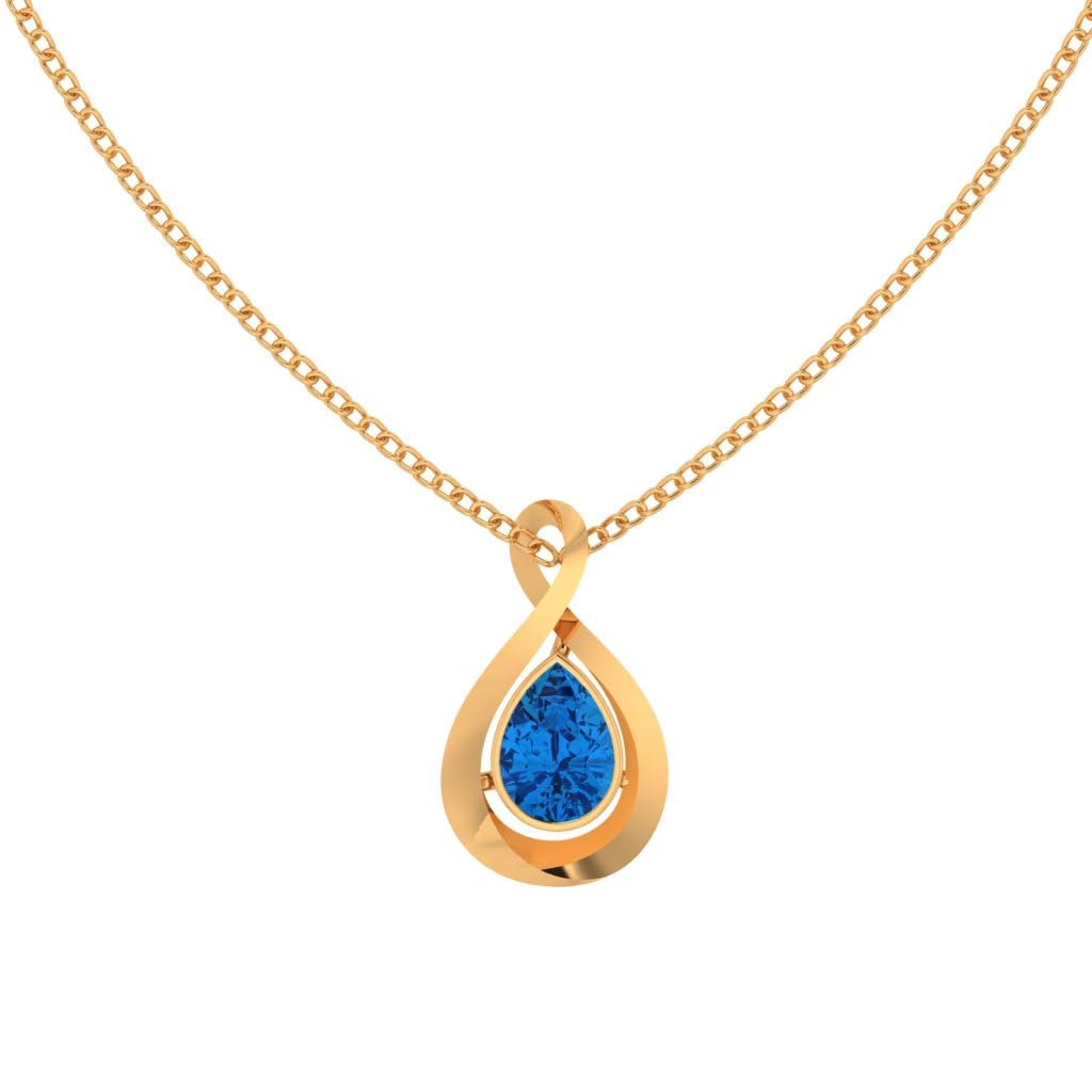 14Kt (585) Yellow Gold Tear Drop Shape Gold Pendant With An Oval Blue Stone (Without Chain)-image-1