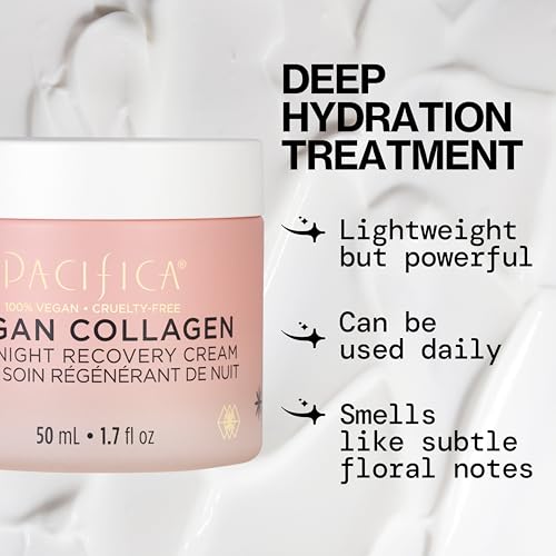 Pacifica Night Face Cream - Vegan Collagen Overnight Recovery Cream, Nighttime Face Cream for Anti-Aging & Wrinkles, Improves Dry Skin & Redness Vegan, Clean Beauty, Dermatologist Tested