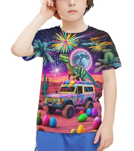 Image of Linnhoy Kids 3D Print Fashion Graphic T-Shirts for Boys Girls 6-16 Years | Unisex Colorful Short Sleeve, Crewneck, Breathable Fabric, Suitable for Daily Sport Festival Wear