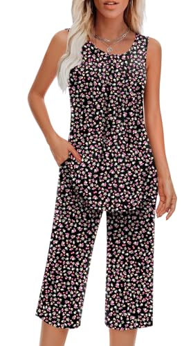 Image of Findsweet Women Pajamas Sets Loungewear Soft Sleepwear Two Piece Summer Sleeveless Pjs Tank Top Pants with Pocket S-4XL