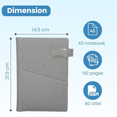 Image of A5 Notebook Diary for Men Women | Executive Professional Office Diary with Magnetic Flip Lock (220 Ruled Pages, 6 x 8.5 Inches, 80 GSM, Grey)