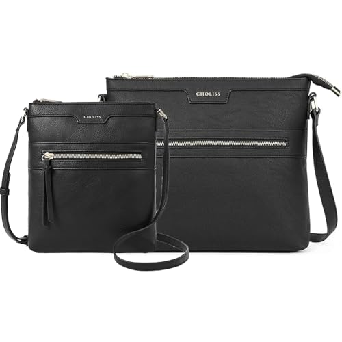 CHOLISS [BLACK*2] Medium and Small Crossbody Bags for Women, Small Purses for Women Vegan Leather Travel Over Shoulder Bag