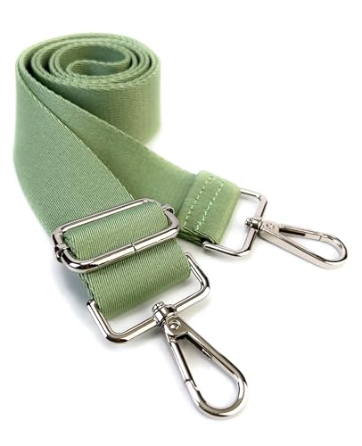 Image of Avocado Green Purse Strap with Silver Hardware 1-1 /2 Inch Wide Solid Color Replacement Crossbody Guitar Style Shoulder Strap for Handbags Totes