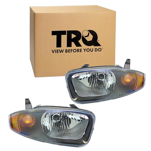 Image of TRQ Driver and Passenger Side Headlight Assembly Set Compatible with 2003-2005 Chevrolet Cavalier