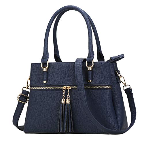 Image of KKXIU Women Purses and Handbags, PU Leather Top Handle Satchel Bag | Removable Long Strap, 3 Zippered Compartments, Crossbody Purse for Ladies, ,Tassel Pendant