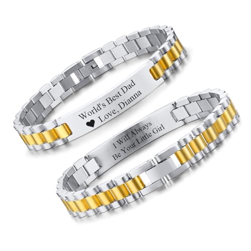 Personalised Mens Bracelets Chain Bracelet for Men - Stainless Steel Strap Wristband Engraved Watch Band Adjustable Hypoallergenic Link Wristband Custom Jewellry for Women