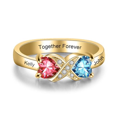 Personalized Moms Ring Sterling Silver/10K/14K/18K Mother Rings Birthstone Engagement Ring Engraved Promise Rings for Women Lover, Size 3-13.52