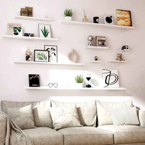 Image of White Floating Shelves for Wall Decor, 71 in Shelf with Lip Set of 2