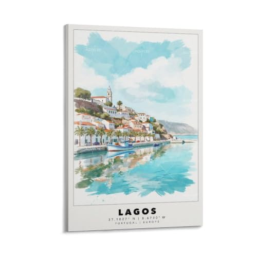 Lagos poster de voyage aquarelle vintage grand paysage 50 x 75 cm