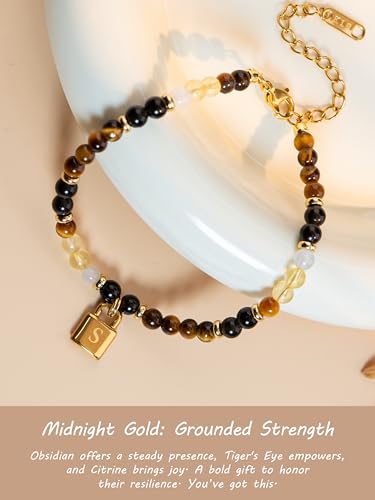 SENLLY Crystal Initial Bracelet, Meaningful Gift for Women Crafted with Natural Stone & Letter Padlock Charm S, Adjustable for Mom Daughter Sister Wife Friend - image 2