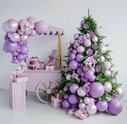 Image of MEBAY Grey Violet Maca Purple Gold Balloons Garland Arch Kit, 146Pcs Latex Balloons Different Sizes 18 12 10 5 Inch for Party Decoration Birthday Wedding Engagements Anniversary Baby Shower