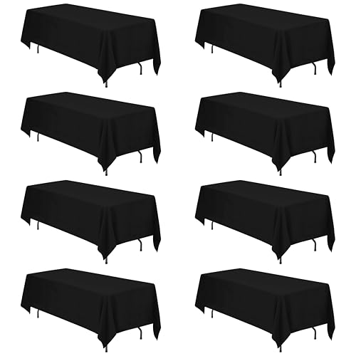 Image of BRILLMAX 8 Pack Black Tablecloths 70 x 120 Inch for 6ft & 8ft Rectangle Tables - 150 GSM Polyester Fabric, Universal Fit, Water, Stain & Wrinkle Resistant Cloth Cover for Wedding Reception Banquet | 150 GSM Polyester Fabric, Universal Fit, Water, Stain & Wrinkle Resistant Cloth Cover for Wedding Reception Banquet Party