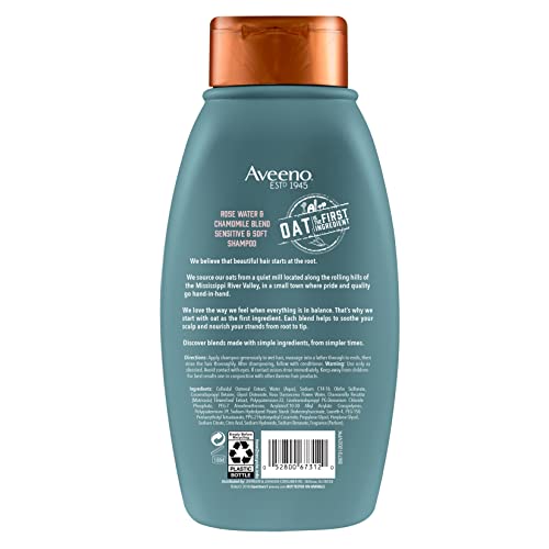 Aveeno Rose Water & Chamomile Blend Sulfate-Free Shampoo With Colloidal Oat For Dry & Sensitive Scalp, Gentle Cleansing Shampoo For Fine, Fragile Hair, Paraben & Dye-Free, 12 Fl Oz #TOP1