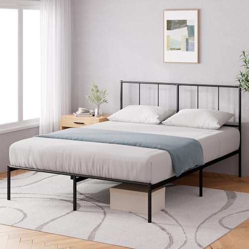 Image of ZINUS Justin Double Bed Frame - Bed 190x135 cm - 35cm Height - Metal Bed Frame with Headboard - Platform bed frame with steel slat support - Modern Design - Easy Assembly - Black