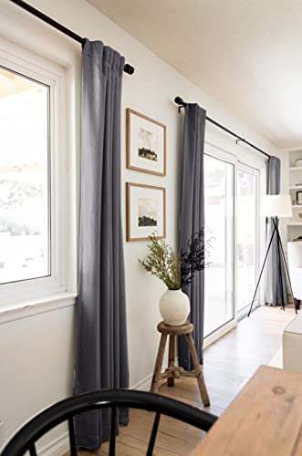 Image of 100% Blackout Shield Linen Blackout Curtains for Bedroom 90 Inches Long, Back Tab /Rod Pocket Living Room Drapes, Thermal Insulated Blackout Curtains 2 Panels Set, 50 inch W x 90 inch L, Darkgray