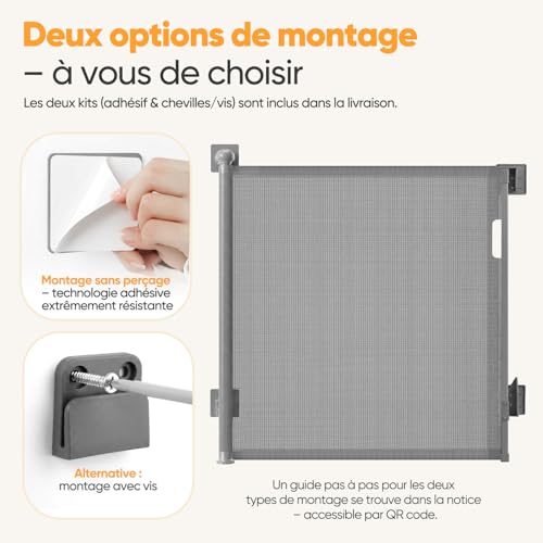 Barrière de sécurité extensible et haute enroulable pour portes