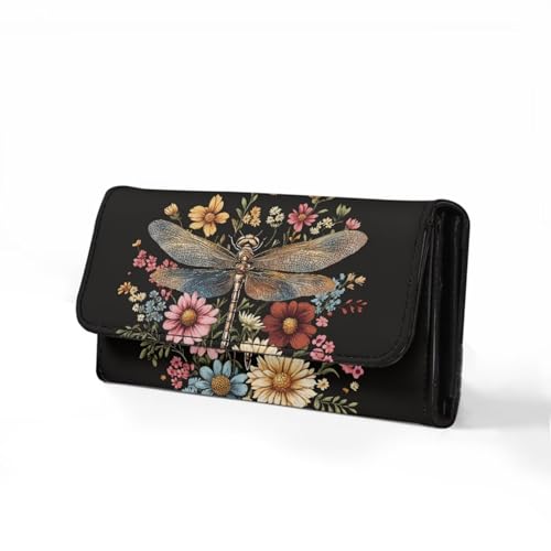 Image of AFPANQZ 3D Dragonfly Womens Pocket wallets, Leather Trifold Multi Card Slots Wallet, Elegant Phone Trifold Pocket wallet Zip Closure Wallets
