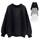 Grexiull トレーナー レディース パーカー プルオーバー エンボス加工 カットソー 長袖 Tシャツ スウェット トップス ゆったり 英字 カップル かっこいい おしゃれ 個性 カジュアル 春 秋 冬
