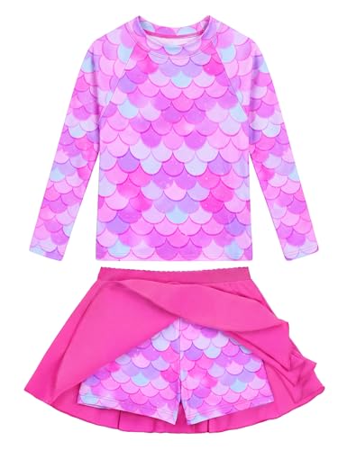 Image of Snowheart Girls Rash Guard Swimsuit Set Long Sleeve Bathing Suit Two Piece 3-12 Years