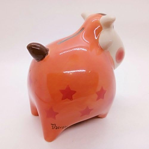 Miniatura 6 de WitnyStore Banco de monedas de 5 pulgadas de alto naranja de cabra  hecho a mano de cerámica pintada a mano, alcancías extraíbles para guardar