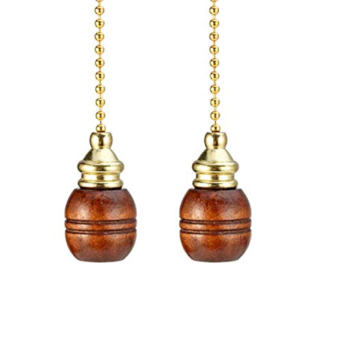 Image of TWDRTDD Ceiling Fan Pull Chain Extension,12 inch Sculptured Walnut Wooden Ball Polished Pull Chain Extension Replacement for Lightings and Ceiling Fans (Brass Wood, 2)