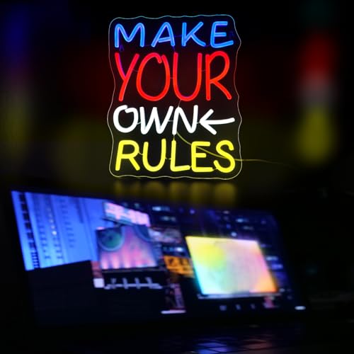 Image of Make Your Own Rules Neon Sign, JGHTURIE Neon Signs for Wall Decor White Light Up Sign Game Room Office Bar Party Led Sign Decor, USB Powered