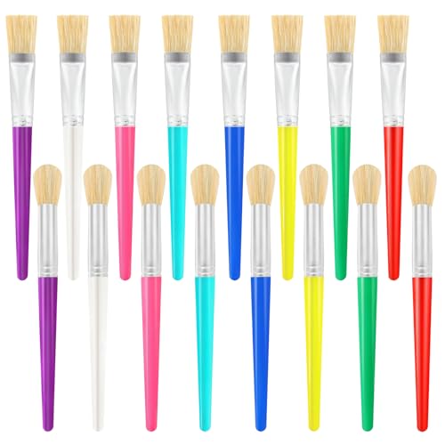 16 Pcs Pinceaux Peinture Enfant, Pinceau Peinture Enfants Ronds/Plats à Poils Souples, Pinceaux pour Acrylique, Fournitures Art et Artisanat, Gouache,...