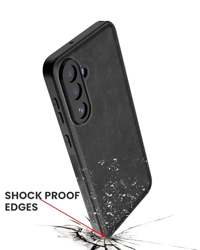 Image of Kapa Tux Leather Back Cover for Samsung Galaxy M56 | Slim Shockproof Camera Protection Bumper Case (Black)