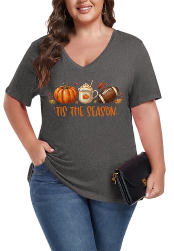 Image of ForHailey Women's Plus Size V Neck Tops Summer Short Sleeve T Shirt