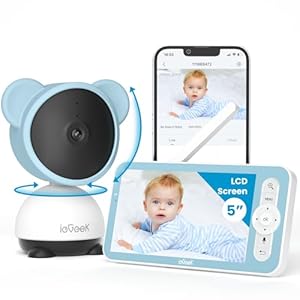 ieGeek 5” Baby Monitor, WiFi Smartphone 1080P Baby Camera Via Screen and App Control, Night Vision Video Baby Monitor with Sound& Motion Detection, 2-Way Talk, 360° PTZ, LCD Monitor Control