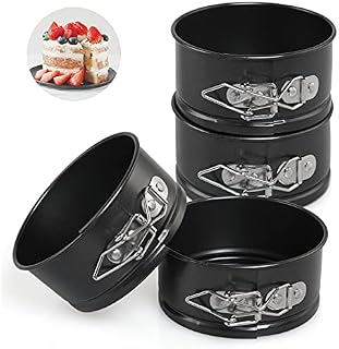 LEADSTAR Foremka na zawiasach, 4 cali, mini brakujące foremki do ciast, okrągłe, nieprzywierające foremki, brakujące sera, foremka do ciast, 4 sztuki