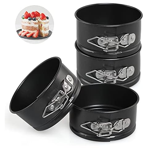 LEADSTAR Cake Tins for Baking, 4 Inch Mini Springform Cake Tin Set Small Cheesecake Tins Moulds Pan Round with Removable Bottom Non-Stick Coating for Pie Cheesecake Pizzas Quiches, 4 Pieces Cover