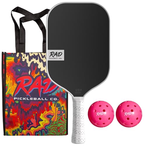 RAD White Lightening Pro Pickleball Paddle Set – USAPA Approved – T700 Carbon Fiber Surface & 16mm Full-Cell Polypropylene Honeycomb Core for Power & Control – Includes Outdoor Pickleballs & Tote Bag