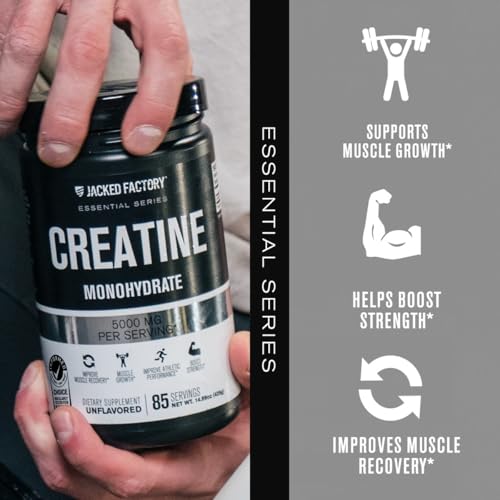 Image of Jacked Factory Creatine Monohydrate Powder 425g - 5g Daily Creatine Supplement for Men and Women, Vegan-Friendly, Third-Party Tested - 85 Servings, Unflavored (Pack of 2)