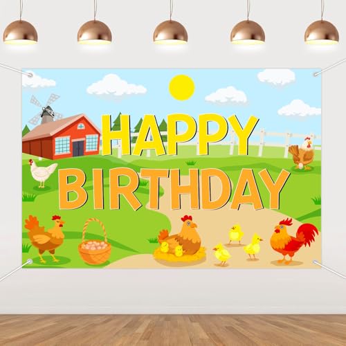Cheerupp 3 x 5 Ft Chicken Happy Birthday Backdrop, Cute