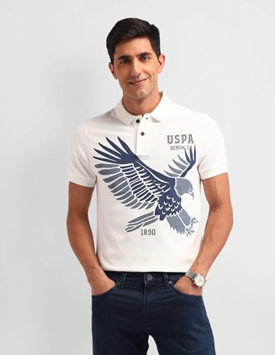 Image of U.S. Polo ASSN. Brand Printed Slim Fit Polo T Shirts for Men - 100% Cotton, Half Sleeves Mens Tshirt