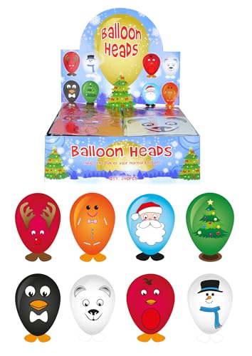 Henbrandt 8 x Assorted Christmas Balloon Heads with Stickers Feet and Balloon Xmas Balloons Kids Stocking Filler Party Favour Loot Bag Filler Christmas Eve Box for Boys and Girls
