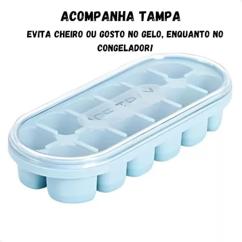 Kit 2 Forma De Gelo Com Tampa Fundo De Silicone Flexível 12 Divisórias Ideal Para Tempero Papinha De