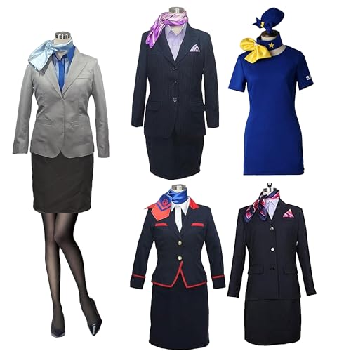 [QINGCHENG]日本航空 全日空 コスプレ衣装 五種類 JAL CA制服 大韓航空 ANA 羽田空港10代目制服 全日空9代目 コスプレ ストキング付き 客室乗務員用制服 手作り お得 (D Type, M)のサムネイル