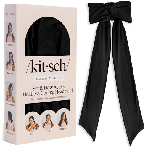 Kitsch Set & Flow Active Heatless Curling Headband For Women Achieves Heatless Curls Overnight No Heat Damage | Heatless Curlers with Flexible Fit | Great During Gym Sessions Travel - Black 1pc