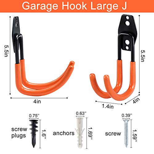 Aoben Garage Hooks Heavy Duty, Steel Garage Storage Hooks, Utility Tool Hangers And Combinable Wall Mount Garage Hooks For Organizing Ladders, Bikes, Hoses, And More Equipment (Large J, 6 Pack) #TOP1