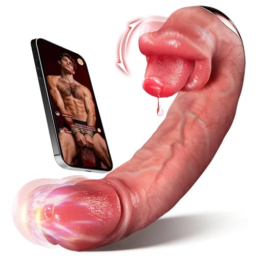 Thrusting Dildo Vibrator Sex Toy for Women- AI Sync 5IN1 Realistic Dildo with 10 Tongue Licking & 10 Thrusting Vibrating Mode for Clit G Spot APP Remote Control Soft Penis Adult Toys for Couple