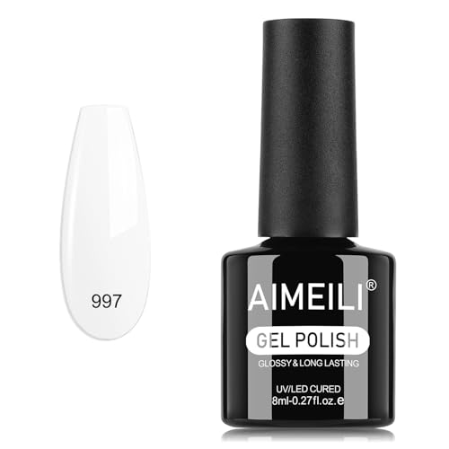 AIMEILI Esmalte Semipermanente Gel UV para Uñas Color Francés blanco 8ml, Remoción Fácil UV/LED Soak Off Francés blanco para Manicura Nail Art Salon Home DIY, 997